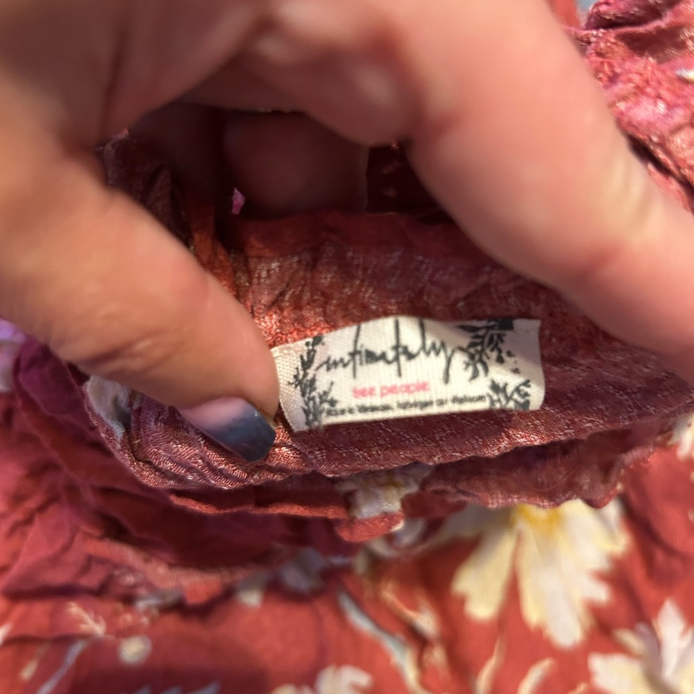 Free People Soft Red and Pale Yellow Floral Sundress/(Cover-up/Nightie) - Picture 5 of 8